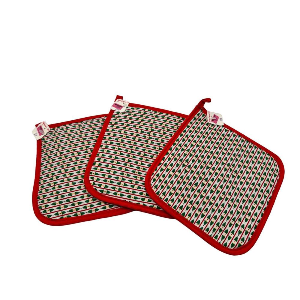 Vintage Woolworth's Christmas Potholders Set of 3 White Green Red New with Tag